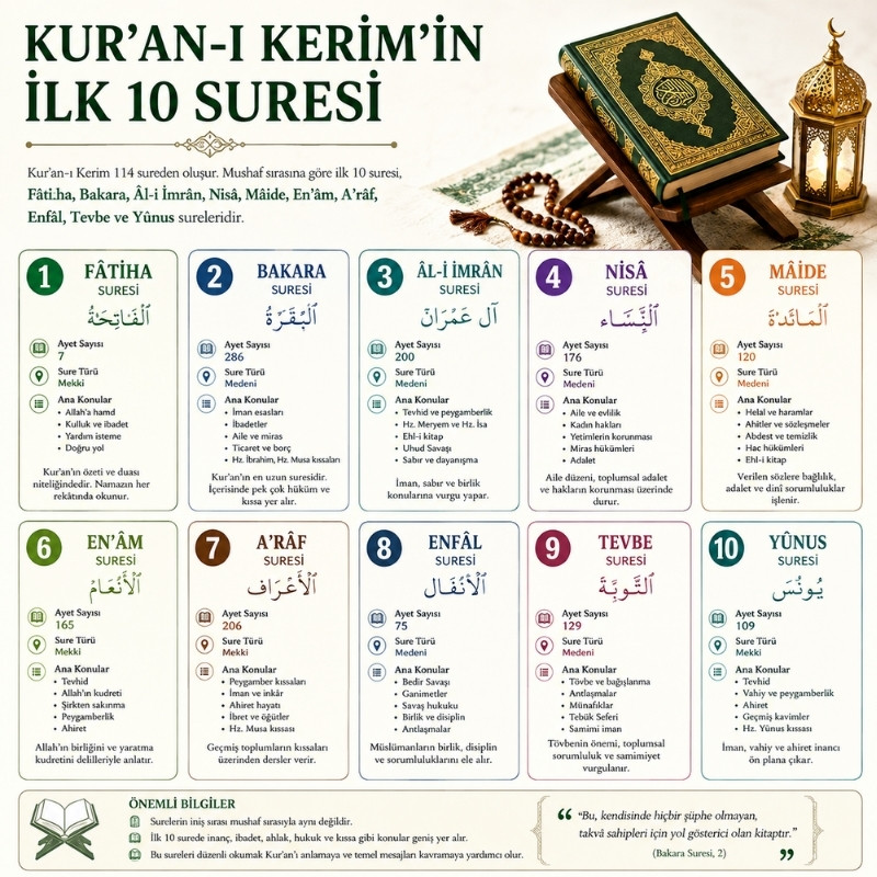 Kur'an-ı Kerim'in ilk 10 Suresi
