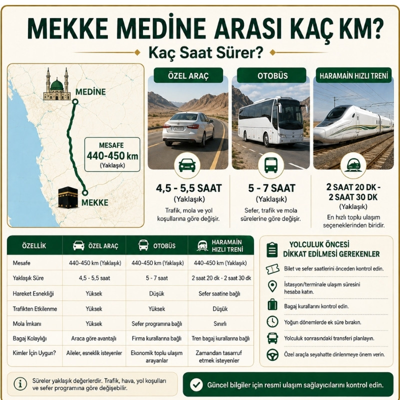 Mekke Medine Arası Kaç Km
